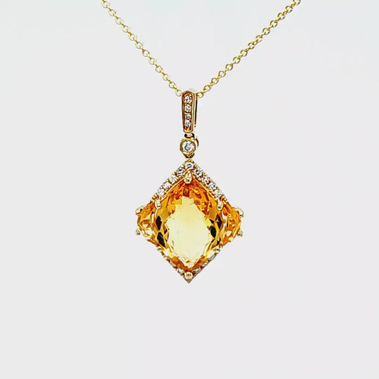 14K Yellow Gold EFFY Designer Citrine & Diamond Pendant