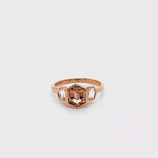 14K Rose Gold Sun & Moon Ring Featuring  A combination Of Oregon Sunstone With Gorgeous Sri Lankan Rainbow Moonstone Accentsts.