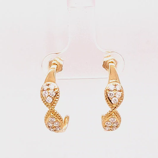 14K Yellow Gold Double Cluster Diamond Half Hoop Earrings