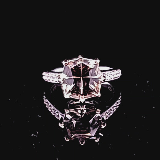 14K White Gold Custom Cut 3.79ct Sunstone Set In A Custom Design Setting With .31ct Total Weight In Diamonds