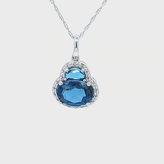 14K White Gold London Blue Topaz Pendant With .09ct Total Weight Of Diamonds