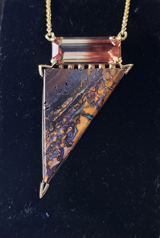 One Of A Kind 14K Bi-Color Sunstone & Australian Matrix Opal Custom Necklace