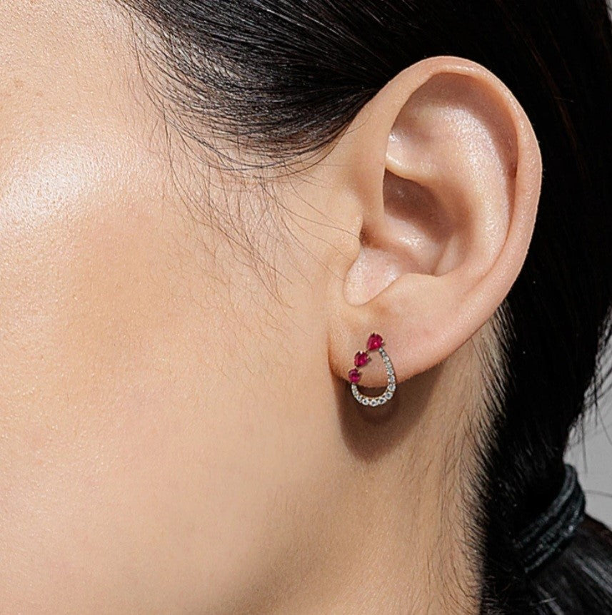 14K Yellow Gold Ruby & Diamond Rose Petal Earrings