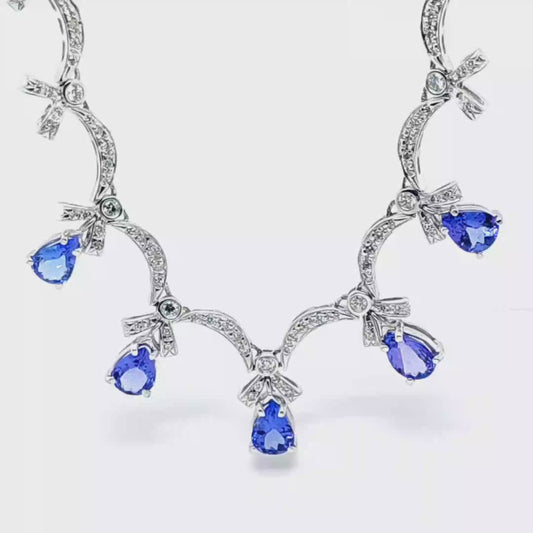 14K Diamond & Tanzanite V Design Drop Necklace