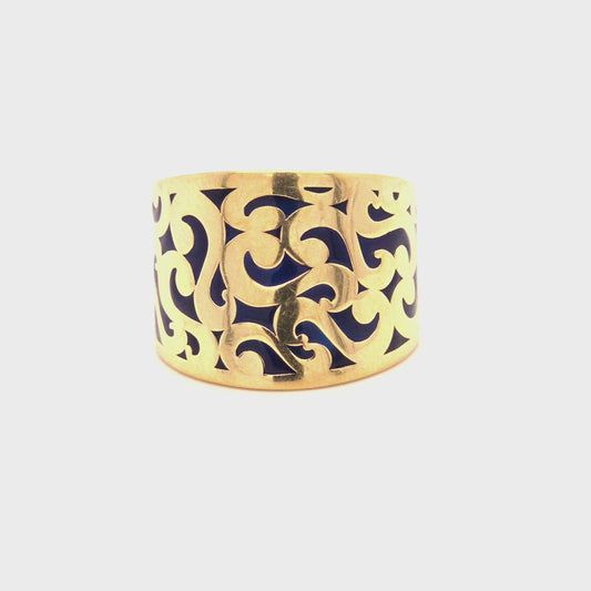 14K Yellow Gold Wide Band Plique-A-Jour Ring