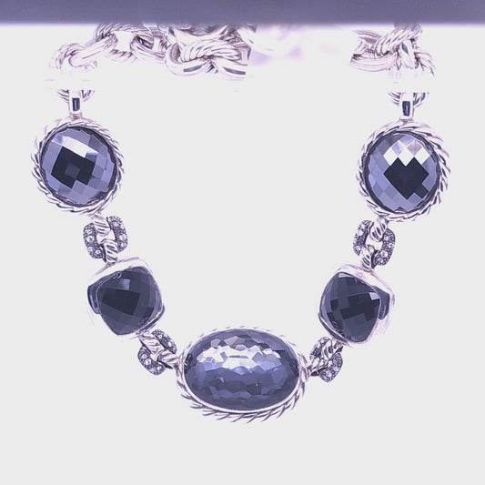 Estate "Yurman" Sterling Silver Necklace With Quartz, Onyx, Hematite & Diamonds