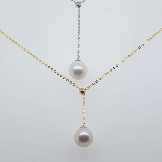 14K 18 Inch Adjustable Bolo Style 8mm Freshwater Pearl Pendant