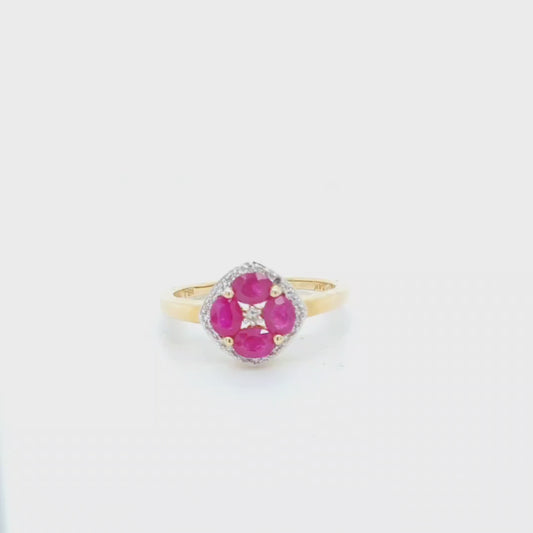 14K Four Oval Genuine Ruby & Diamond Ring