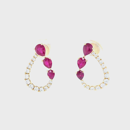 14K Yellow Gold Ruby & Diamond Rose Petal Earrings