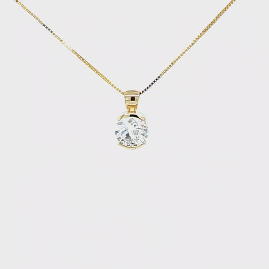 14K Yellow Gold Semi - Bezel Natural Diamond Solitaire Pendant