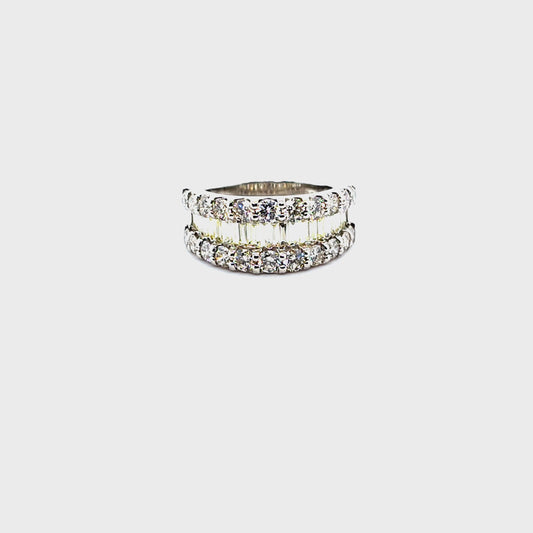 Platinum 3 row Diamond Band featuring 3.02ct Total Weight of Round & Baguette Natural Diamonds