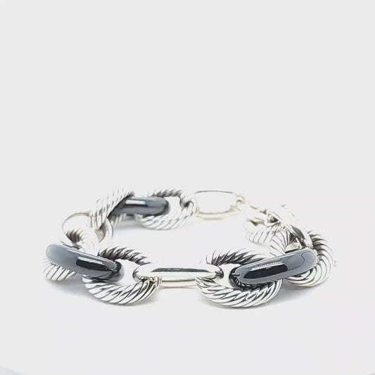 David Yurman Large Link Sterling & Black Ceramic Bracelet