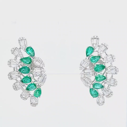 18K One Of A Kind Custom Made Diamond & Emerald Earrings