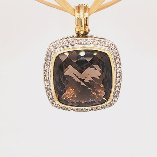 Sterling & 18K Yurman Albion Smoky Quartz & Diamond Enhancser Pendant