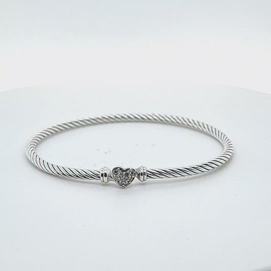 Yurman Sterling Silver Classic Cable Bracelet With Pave' Diamond Heart