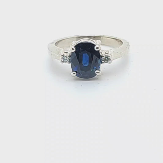 14K 2.65ct No Treatment Natural Sapphire & Diamond Ring