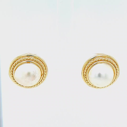 14K Yellow Gold Mabe Pearl Earrings