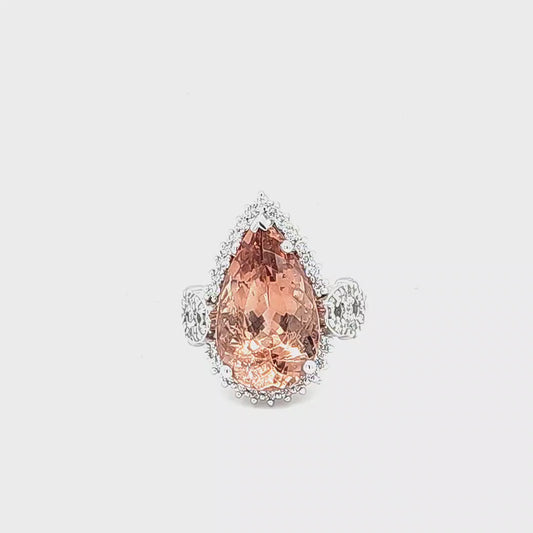 14K Custom Design Pear Shape Morganite & Diamond Ring