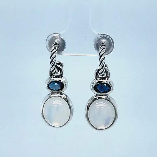 Sterling Silver Yurman Mother of Pearl & London Blue Topaz Labrynth Drop Earrings