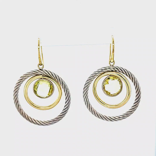 18K & Sterling "David Yurman" Prasiolite Mobile Circle Dangle Earrings