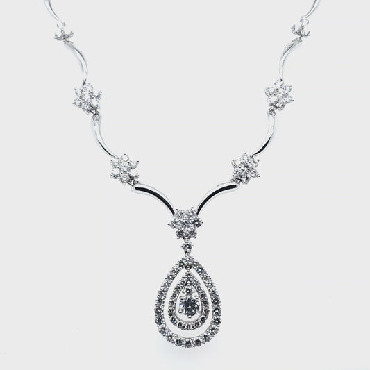 18K White Gold Diamond Drop Necklace Featuring 4.19ct Total Weight of Natural Diamonds