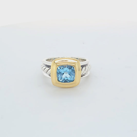 Designer D.Y. Sterling Silver & 18K Yellow Gold Blue Topaz Ring