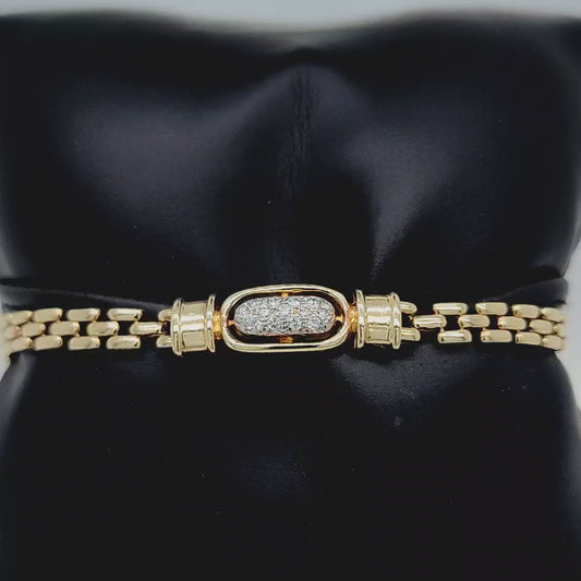 14K Panther Link Bracelet With Pave' Diamond Center