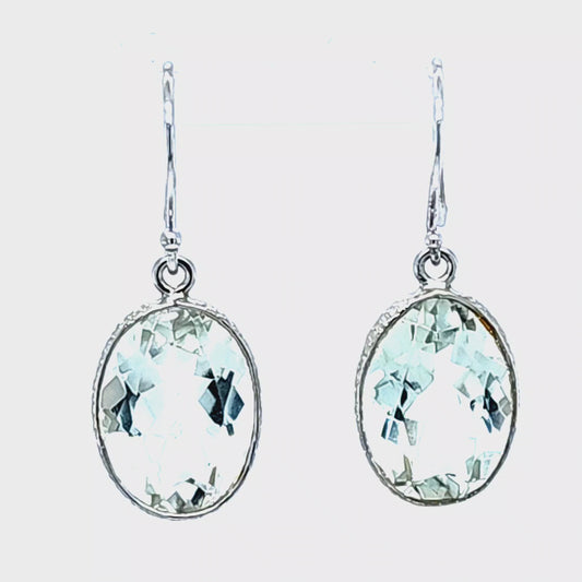 Sterling Silver Bezel Set Genuine Prasiolite Dangle Earrings