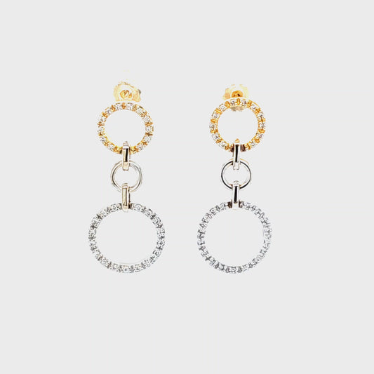 18K Tutone Natural Diamond Circle Dangle Earrings