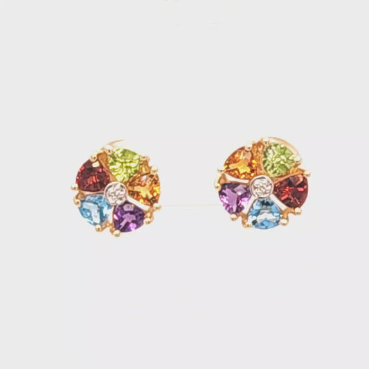 14K Multi Genuine Gemstone With Diamond Earrings