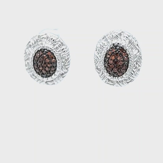 Sterling Silver Fancy Color Diamond Cluster Earrings