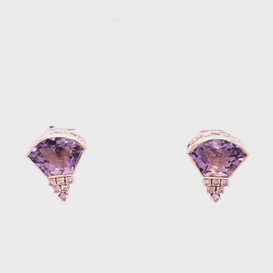 18K Yellow Gold Amethyst Earrings With .42ct Total Weight Of Diamonds