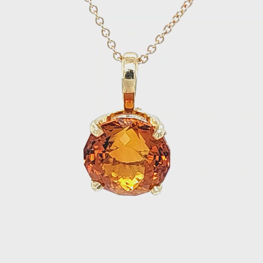 14K Yellow Gold Custom Cut 5.30ct Citrine Solitaire Pendant