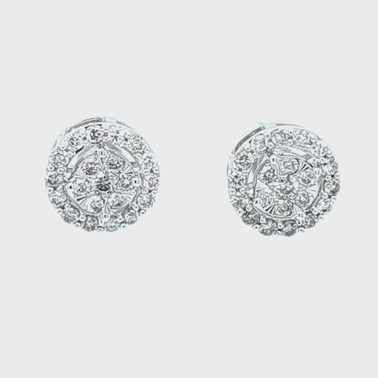 White Gold 1.00ct Total Weight Diamond Cluster Earrings