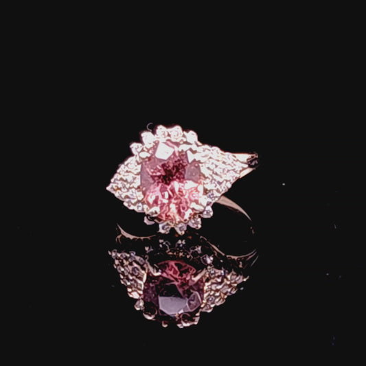 14K Yellow Gold Pink Topaz & Diamond Ring